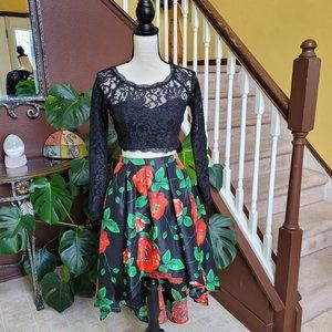 MyMichelle Black/Red Floral 2 Piece High-Low Dress